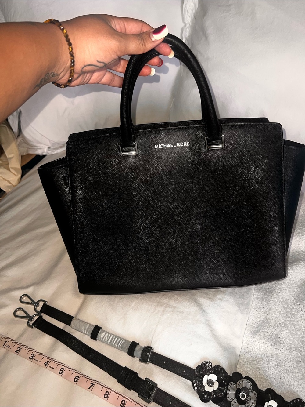 Michael Kors Black Saffiano Leather Satchel with Top Handles